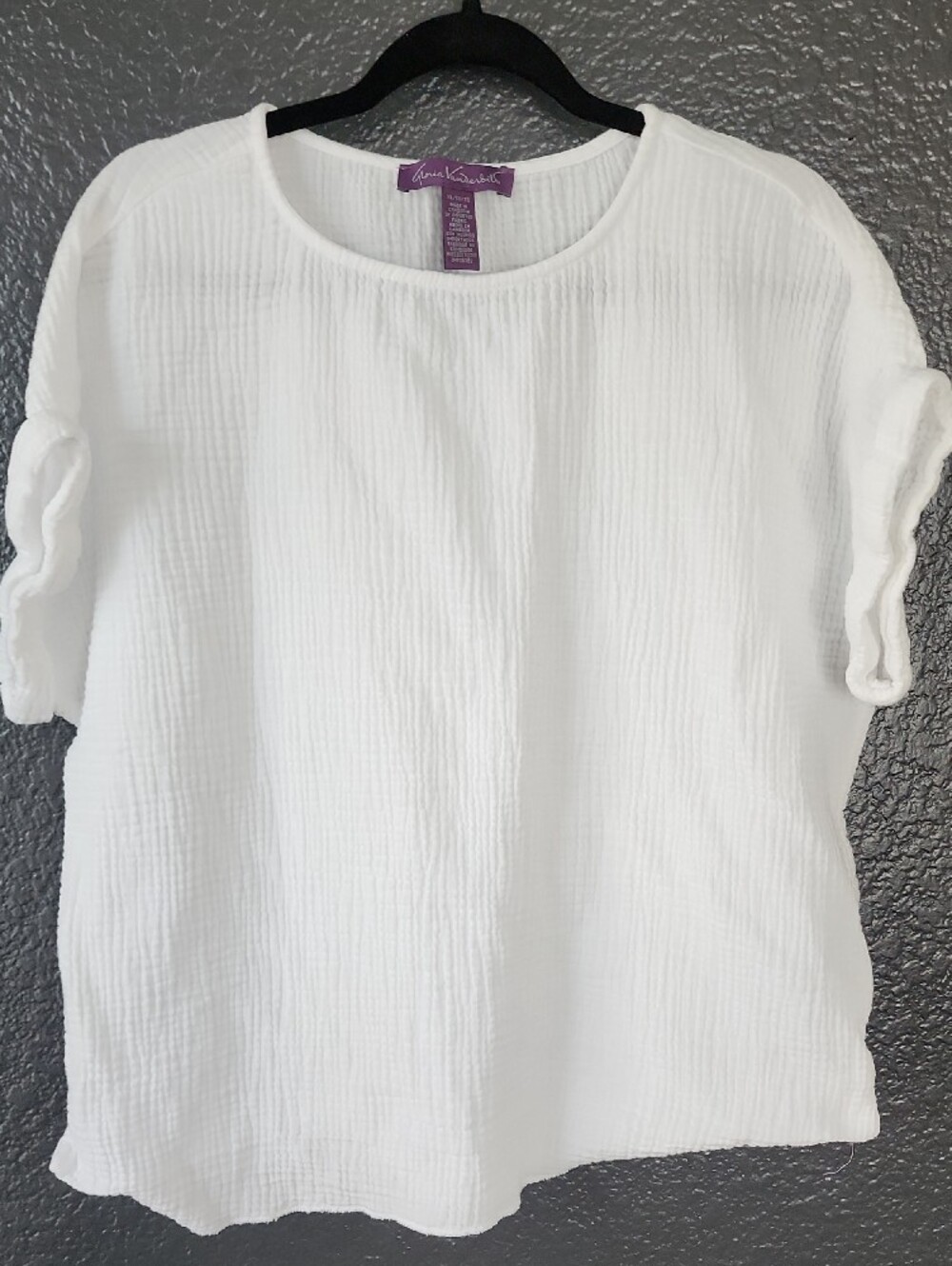 Gloria Vanderbilt White Textured Short Sleeve Crewneck Top - Picture 4 of 6